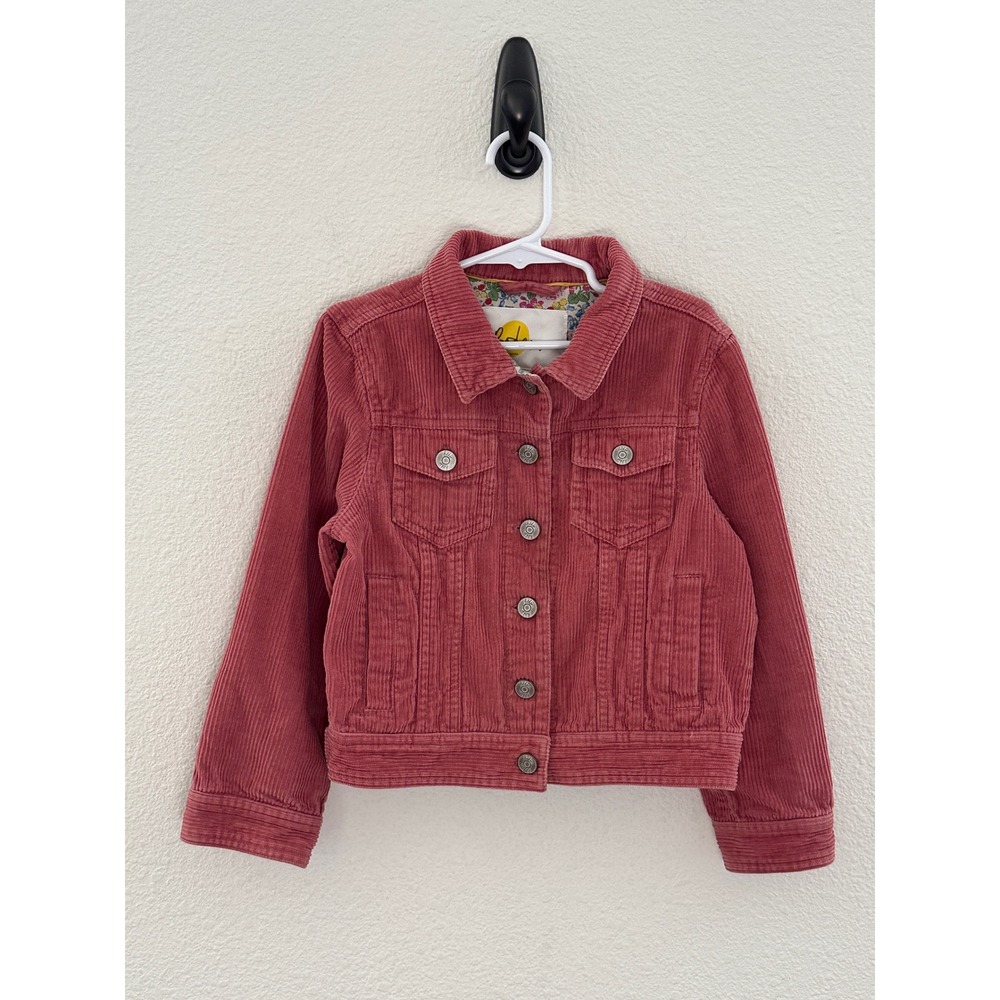 Boden Corduroy Jacket Kids 7-8Y Pink Floral Lined Button Front Trucker Coat